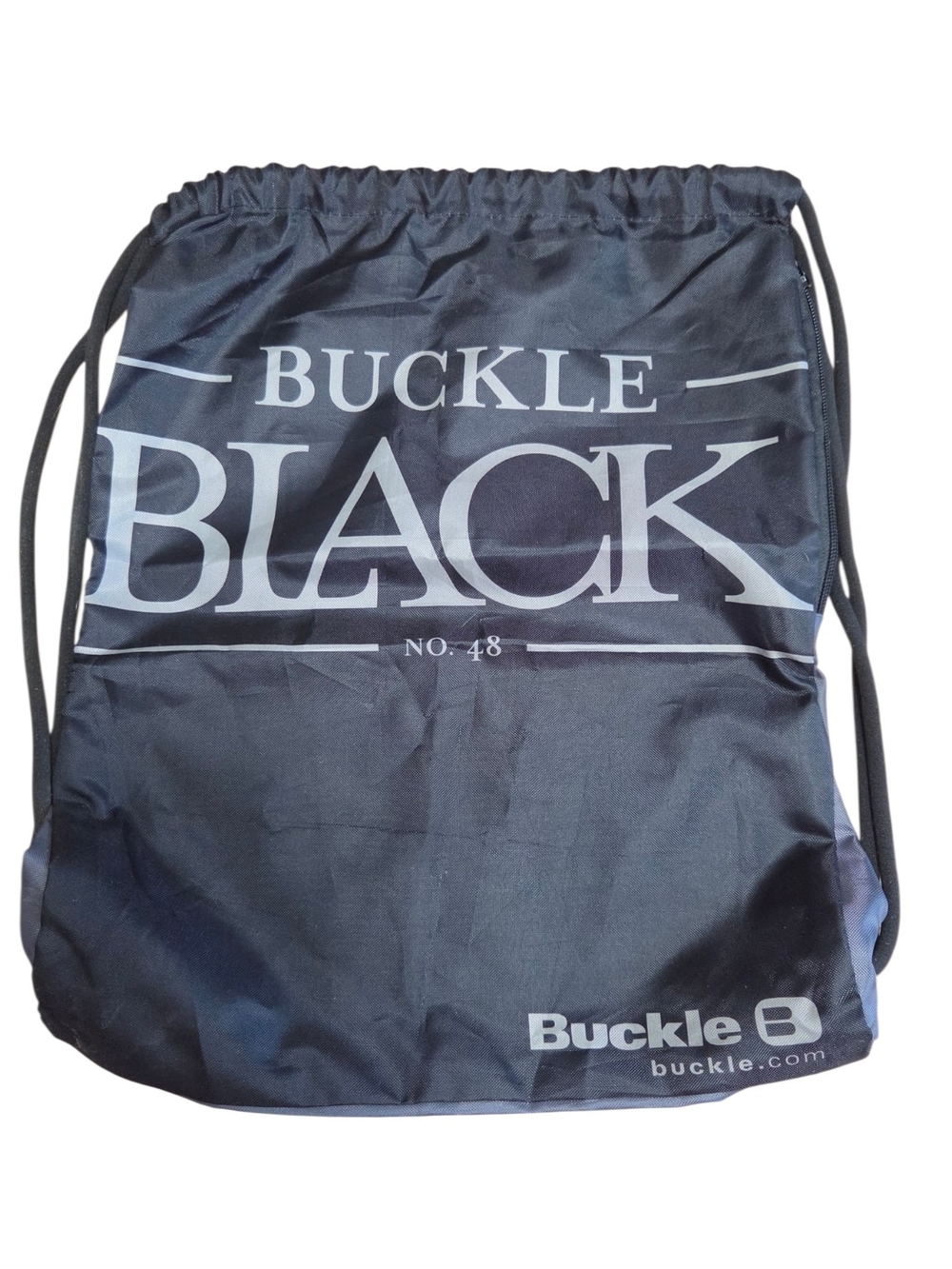 Buckle Black Drawstring Backpack with White Logo